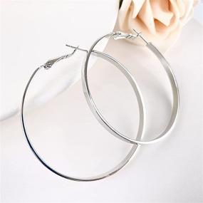 img 1 attached to 🌹 Stylish Loop Earrings: Rose Gold Plated 18k for Women & Girls with Sensitive Ears (50mm/2") - Fashion Jewelry Hoop Earrings