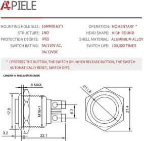 img 3 attached to APIELE 16Mm Momentary Push Button Switch High Round Cap Waterproof Aluminum Shell High Flush Screw Terminals 250V AC 5A 12V 36V DC 2A 1NO SPST (Yellow)