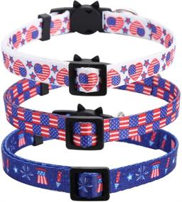 img 3 attached to Lamphyface 3 Pack American Flag Cat Collar: Celebrate 4th of July in Style with Adjustable Breakaway Design and Bell