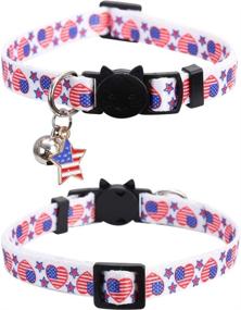 img 1 attached to Lamphyface 3 Pack American Flag Cat Collar: Celebrate 4th of July in Style with Adjustable Breakaway Design and Bell