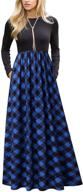 👗 merokeety women's plaid maxi dress with long sleeves and flattering empire waist - full-length logo