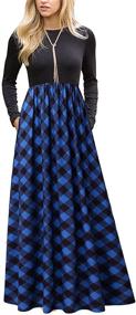 img 4 attached to 👗 MEROKEETY Women's Plaid Maxi Dress with Long Sleeves and Flattering Empire Waist - Full-Length