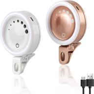 2-pack selfie ring light with 3 led colors, stepless dimming and rotatable makeup mirror - white and champagne clip-on fill rechargeable light for smartphones, tablets, cameras, makeup logo