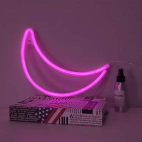 img 4 attached to MYGOTO Pink Moon USB Charging/Battery LED Neon Decorative Lights - Moon Neon Sign Shaped Decor Light for Christmas, Birthday Party, Kids Room, Living Room, Wedding Party Decor