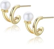 elegant dainty pearl half hoop earrings in 18k gold plated sterling silver logo