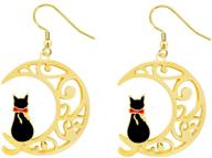 black and white cat moon earrings: carved crescent moon earrings for women and girls logo