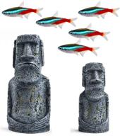 ๐ sungrow easter island statues aquarium decor, neon tetra fish, 7" and 5", resin replicas of world famous moai figures, 2 pieces logo
