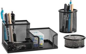 img 4 attached to 🗄️ Mesh Wire Desk Organizer Set - 3 Compartments + Pen Holder + Storage Box in Black Metal