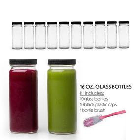 img 3 attached to 🧃 10 Juice Bottles with Black Plastic Lids - 16 OZ Glass Containers for Smoothies and Cup Storage