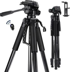 img 4 attached to 📷 67” Lightweight Aluminum Camera Tripod Stand with Remote & Phone Mount for DSLR/SLR - Compatible with Canon Nikon, Portable Bag Included