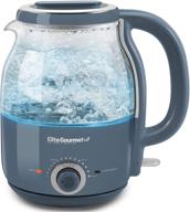 elite gourmet ekt1220db electric bpa-free glass kettle | temperature dial keep warm | cordless 360° base | led interior | auto shut-off function | quick boil | 1.2l | slate blue логотип