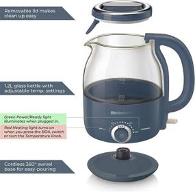 img 3 attached to Elite Gourmet EKT1220DB Electric BPA-Free Glass Kettle | Temperature Dial Keep Warm | Cordless 360° Base | LED Interior | Auto Shut-Off Function | Quick Boil | 1.2L | Slate Blue