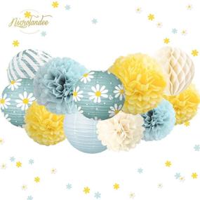 img 3 attached to 🌼 12Pcs Yellow Blue Tissue Pom Poms Daisy Shape Confetti by NICROLANDEE for Garden Party, Rustic Wedding, Engagement, Birthday, Baby Shower, Bridal Shower, Nursery Room Decor