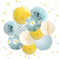 🌼 12pcs yellow blue tissue pom poms daisy shape confetti by nicrolandee for garden party, rustic wedding, engagement, birthday, baby shower, bridal shower, nursery room decor logo