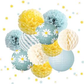 img 4 attached to 🌼 12Pcs Yellow Blue Tissue Pom Poms Daisy Shape Confetti by NICROLANDEE for Garden Party, Rustic Wedding, Engagement, Birthday, Baby Shower, Bridal Shower, Nursery Room Decor