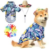 🌺 hawaiian dog t-shirt set - summer pet clothes apparel with straw hat and garland for small, medium, and large dogs by expawlorer логотип