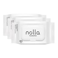 🌿 nolla 100% plant-based flushable wipes - plastic-free, biodegradable, septic & sewer safe – unscented with soothing aloe & vitamin e, 180 count (3 packs of 60) logo