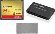 💾 64gb sandisk extreme compactflash cf memory card for nikon d300, d300s, d810 dslr cameras - udma 7 speed, hd quality (sdcfxsb-064g-g46) with bonus cloth and reader combo from everything but stromboli logo