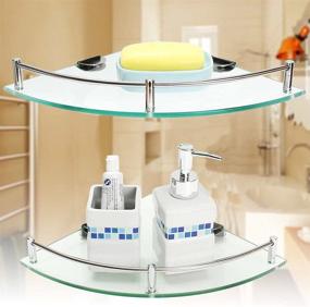 img 2 attached to 🛁 TUDO 2-Tier Bathroom Glass Corner Shelf - Wall Mounted Tempered Glass Shelf for Storing Seasoning Bottles, Brushes, Shower Gel, Soap, Shampoo