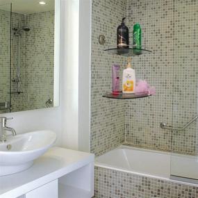 img 3 attached to 🛁 TUDO 2-Tier Bathroom Glass Corner Shelf - Wall Mounted Tempered Glass Shelf for Storing Seasoning Bottles, Brushes, Shower Gel, Soap, Shampoo