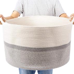 img 4 attached to 🧺 CHICVITA XXL Extra Large Cotton Rope Woven Basket - Stylish Throw Blanket Storage, Decorative Clothes Hamper with Handles - 22'' x 22'' x 14''