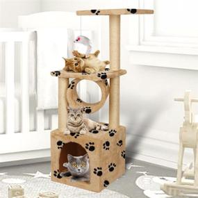 img 3 attached to Makall 36inch Deluxe Faux Fur Level Cat Activity Tree: Ultimate Kitten Climbing Tower with Scratching Posts, Furniture Protection, and Play House