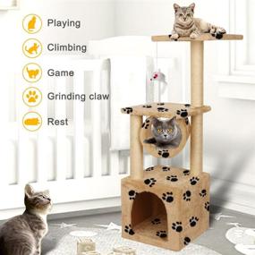 img 2 attached to Makall 36inch Deluxe Faux Fur Level Cat Activity Tree: Ultimate Kitten Climbing Tower with Scratching Posts, Furniture Protection, and Play House