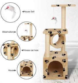 img 1 attached to Makall 36inch Deluxe Faux Fur Level Cat Activity Tree: Ultimate Kitten Climbing Tower with Scratching Posts, Furniture Protection, and Play House