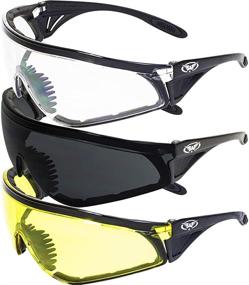img 4 attached to 💥 3-Pack: Padded Motorcycle Riding Glasses with UV400 Protection - Day Night Dawn Dusk (Clear, Yellow, Smoked) Lenses - Shatterproof, Scratch Resistant, Polycarbonate