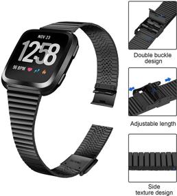 img 1 attached to 🔀 HAYUL Slim Stainless Steel Metal Band for Fitbit Versa 2/ Versa/Versa Lite - Stylish Replacement for Women and Men (Black)