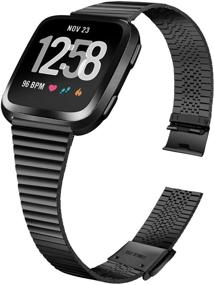 img 4 attached to 🔀 HAYUL Slim Stainless Steel Metal Band for Fitbit Versa 2/ Versa/Versa Lite - Stylish Replacement for Women and Men (Black)