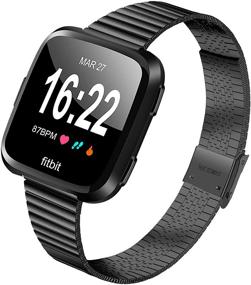 img 3 attached to 🔀 HAYUL Slim Stainless Steel Metal Band for Fitbit Versa 2/ Versa/Versa Lite - Stylish Replacement for Women and Men (Black)