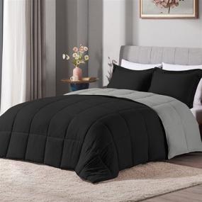 img 4 attached to 🛏️ Lovtex King Bed Comforter Set - Reversible Black/Grey Microfiber Comforter - 3-Piece Down Alternative Set with 2 Pillow Shams