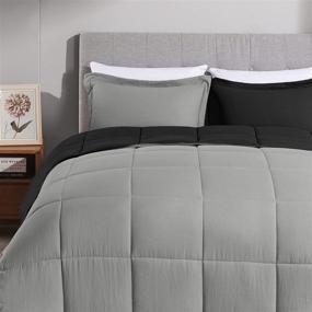 img 3 attached to 🛏️ Lovtex King Bed Comforter Set - Reversible Black/Grey Microfiber Comforter - 3-Piece Down Alternative Set with 2 Pillow Shams