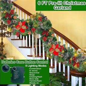 img 2 attached to 6ft Pre-lit Christmas Garland Lights Decoration: 50 LED Timer, 8 Modes, Snowy Bristle Pine, Poinsettia, Ball Ornaments, Bows, Snowy Pinecones, Red Berries - Battery Operated Home Indoor Decor+