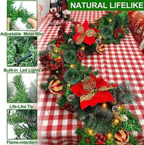 img 1 attached to 6ft Pre-lit Christmas Garland Lights Decoration: 50 LED Timer, 8 Modes, Snowy Bristle Pine, Poinsettia, Ball Ornaments, Bows, Snowy Pinecones, Red Berries - Battery Operated Home Indoor Decor+