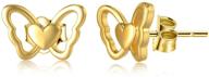 🦋 exquisite 14k solid yellow gold butterfly heart earrings: real gold studs for women & girls - elegant love jewelry logo