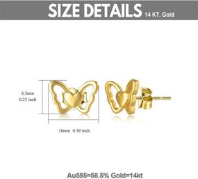 img 3 attached to 🦋 Exquisite 14K Solid Yellow Gold Butterfly Heart Earrings: Real Gold Studs for Women & Girls - Elegant Love Jewelry