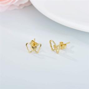 img 2 attached to 🦋 Exquisite 14K Solid Yellow Gold Butterfly Heart Earrings: Real Gold Studs for Women & Girls - Elegant Love Jewelry