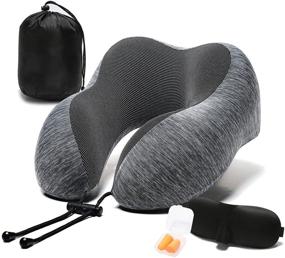 img 4 attached to 💤 Ultimate Travel Pillow Set: Memory Foam Neck Pillow with Cooling Cover, 3D Eye Mask, Ear Plugs, and Organizer Bag - Machine Washable - Grey/Blue (Grey)