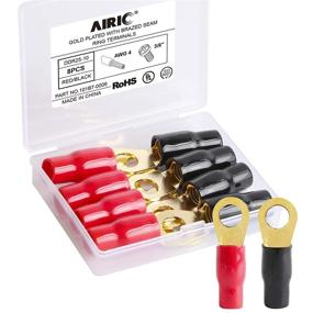 img 4 attached to AIRIC Gold Plated Crimp Ring Terminals with Soft Boots, 3/8 inch, 4 AWG, Wire Connector Kit (8-Pack)