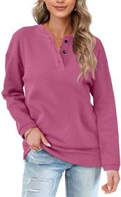 img 4 attached to 👚 OFEEFAN Women's Casual Henley Button Up Sweatshirt - Long Sleeve Tunic Top