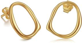 img 4 attached to 925 Sterling Silver Circle Stud Earrings, Minimalist 18k Gold Plated Hoop 🔒 Earrings, Twisted Rope Round Thick Hoop Earrings for Women, Small Irregular Round Hoop Earrings