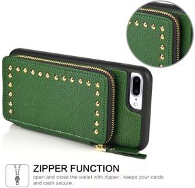 img 1 attached to Dark Green Wallet Case for iPhone 8 Plus/7 Plus, ZVE Protective Cover with Credit Card Slot, Zipper Money Holders, Rivet Design, Wrist Strap - 5.5 inch Apple iPhone 8 Plus/7 Plus