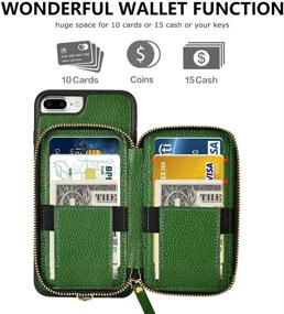 img 3 attached to Dark Green Wallet Case for iPhone 8 Plus/7 Plus, ZVE Protective Cover with Credit Card Slot, Zipper Money Holders, Rivet Design, Wrist Strap - 5.5 inch Apple iPhone 8 Plus/7 Plus