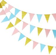 🎊 eye-catching gender reveal party decoration: 45-piece glittery pink blue gold triangle pennant flag banner – perfect for baby showers, weddings, birthdays! logo