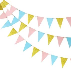 img 4 attached to 🎊 Eye-Catching Gender Reveal Party Decoration: 45-Piece Glittery Pink Blue Gold Triangle Pennant Flag Banner – Perfect for Baby Showers, Weddings, Birthdays!