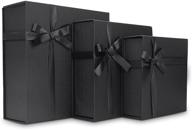🎁 набор из 3-х жестких черных подарочных коробок с магнитными крышками - премиальная подарочная коробка с элегантной черной лентой, идеальна для свадебных подарков, предложений свидетелей жениха, одежды и не только. логотип