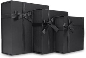 img 4 attached to 🎁 Набор из 3-х жестких черных подарочных коробок с магнитными крышками - премиальная подарочная коробка с элегантной черной лентой, идеальна для свадебных подарков, предложений свидетелей жениха, одежды и не только.
