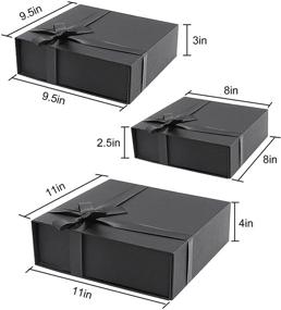 img 3 attached to 🎁 Набор из 3-х жестких черных подарочных коробок с магнитными крышками - премиальная подарочная коробка с элегантной черной лентой, идеальна для свадебных подарков, предложений свидетелей жениха, одежды и не только.